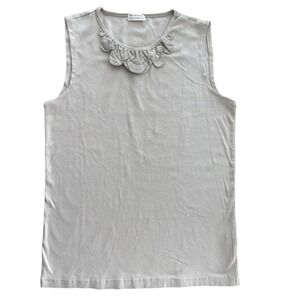 Brunello Cucinelli Tank Top Grey Taupe Ruffle Neck Ribbed Cotton Layer L - XXL